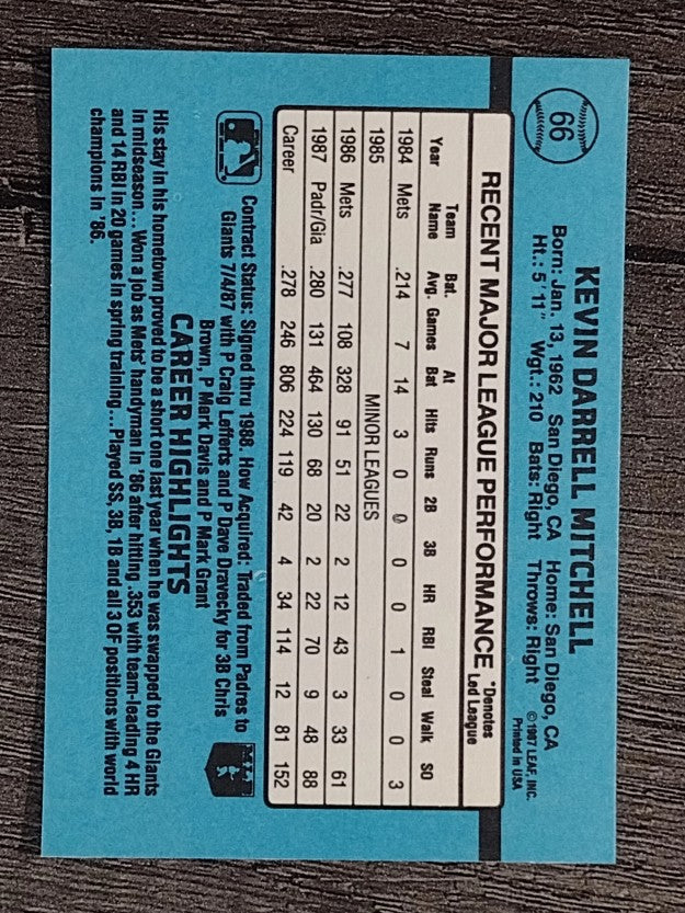 1988 Donruss #66 Kevin Mitchell