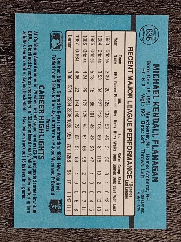 1988 Donruss #636 Mike Flanagan SP