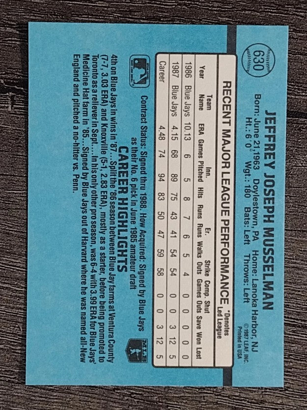 1988 Donruss #630 Jeff Musselman SP