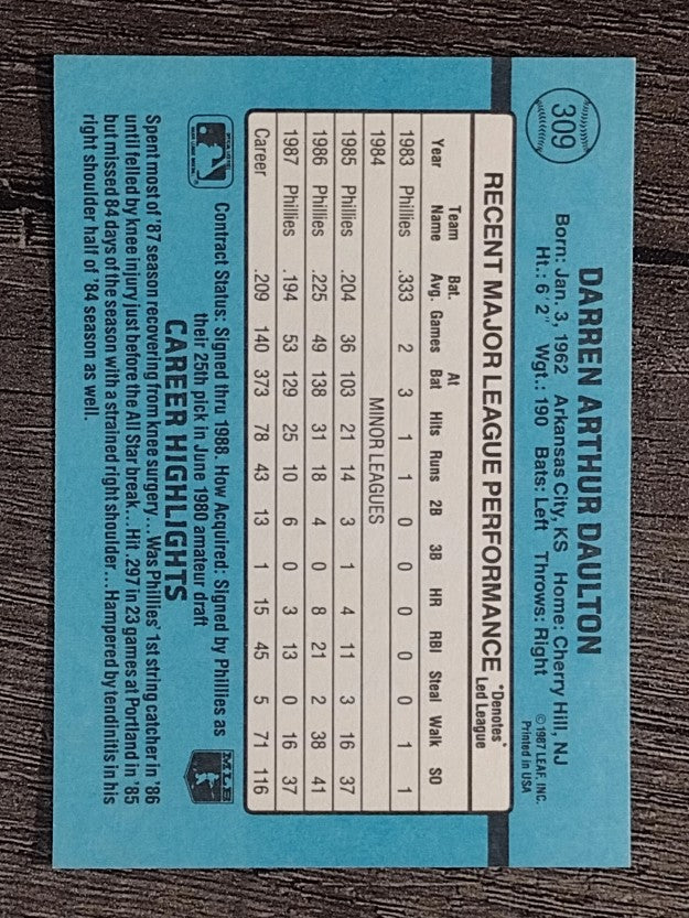 1988 Donruss #309 Darren Daulton
