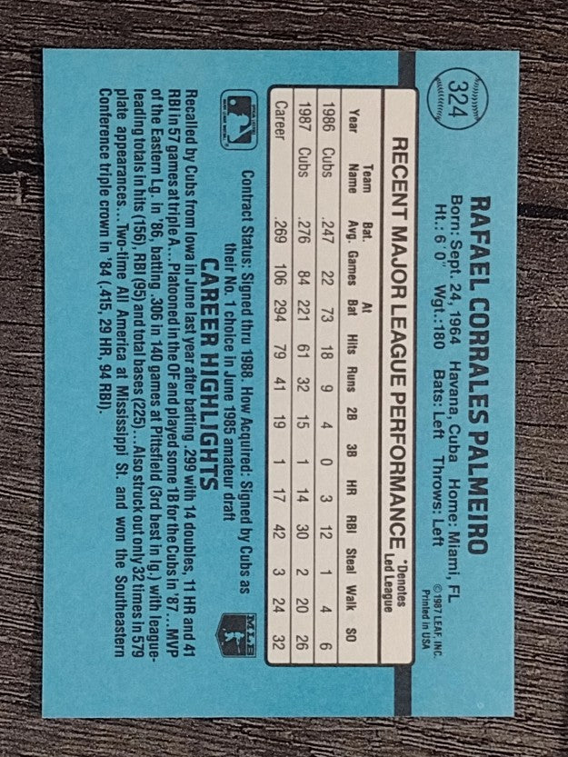 1988 Donruss #324 Rafael Palmeiro
