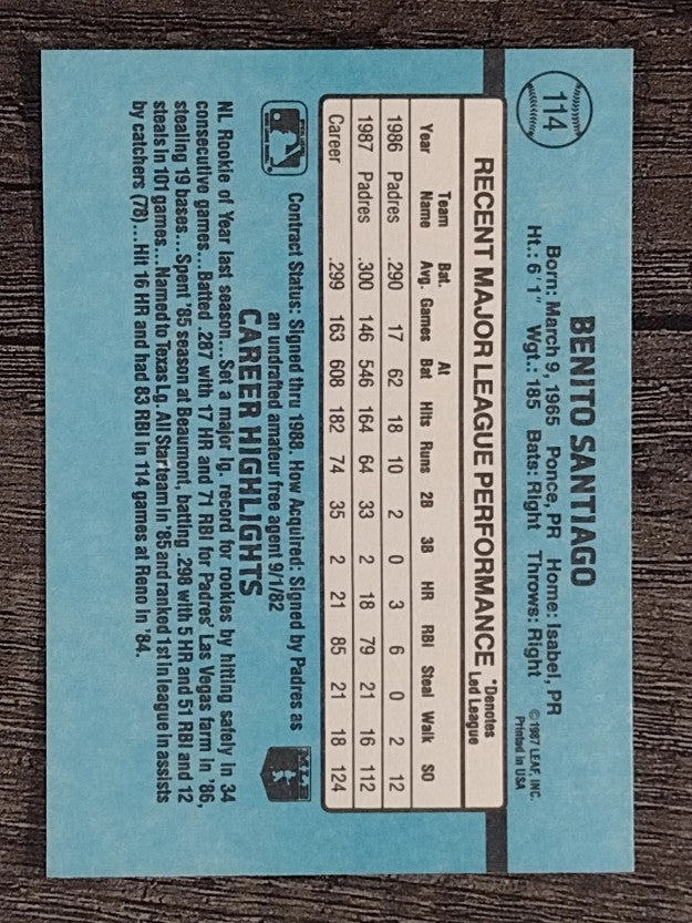 1988 Donruss #114 Benito Santiago