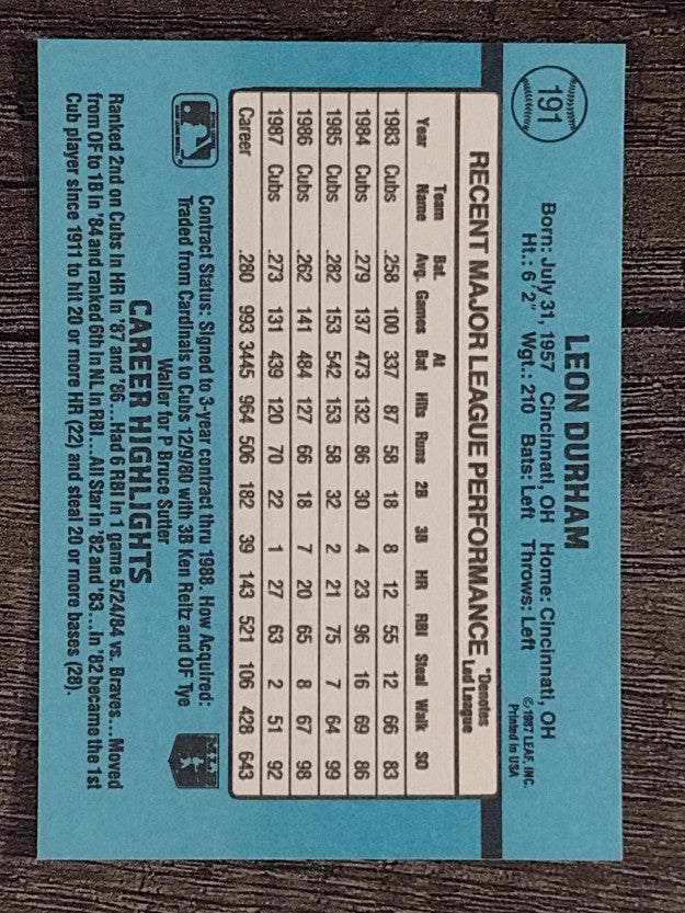 1988 Donruss #191 Leon Durham