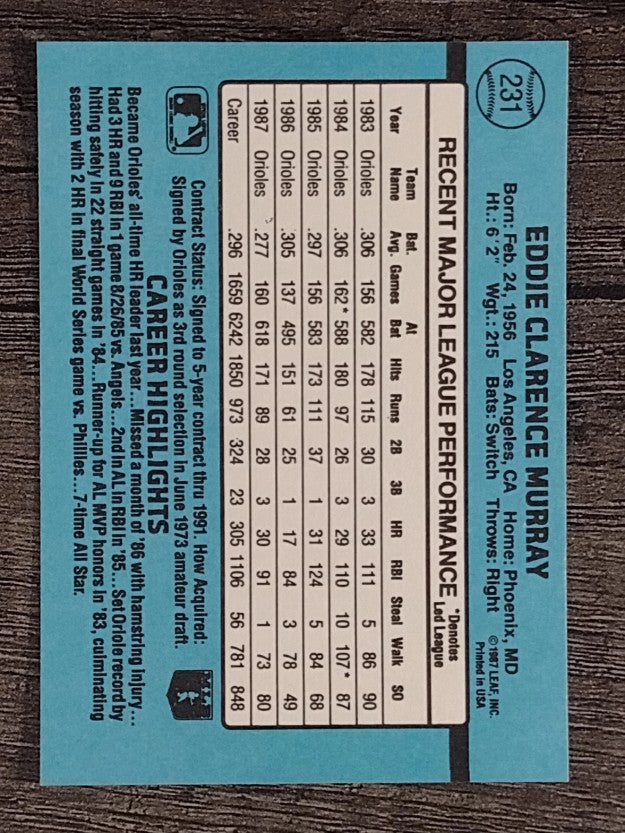 1988 Donruss #231 Eddie Murray
