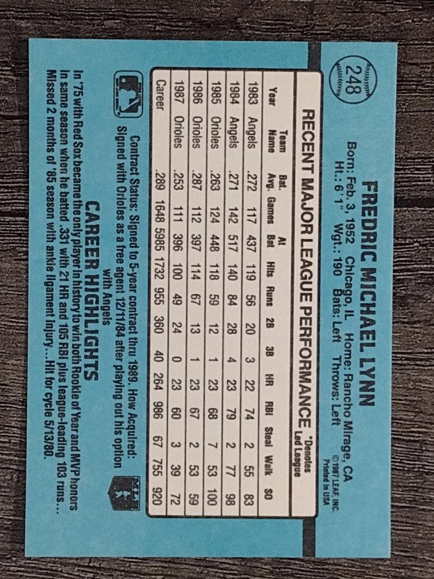 1988 Donruss #248 Fred Lynn