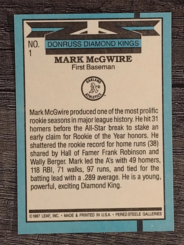 1988 Donruss #1 Mark McGwire DK