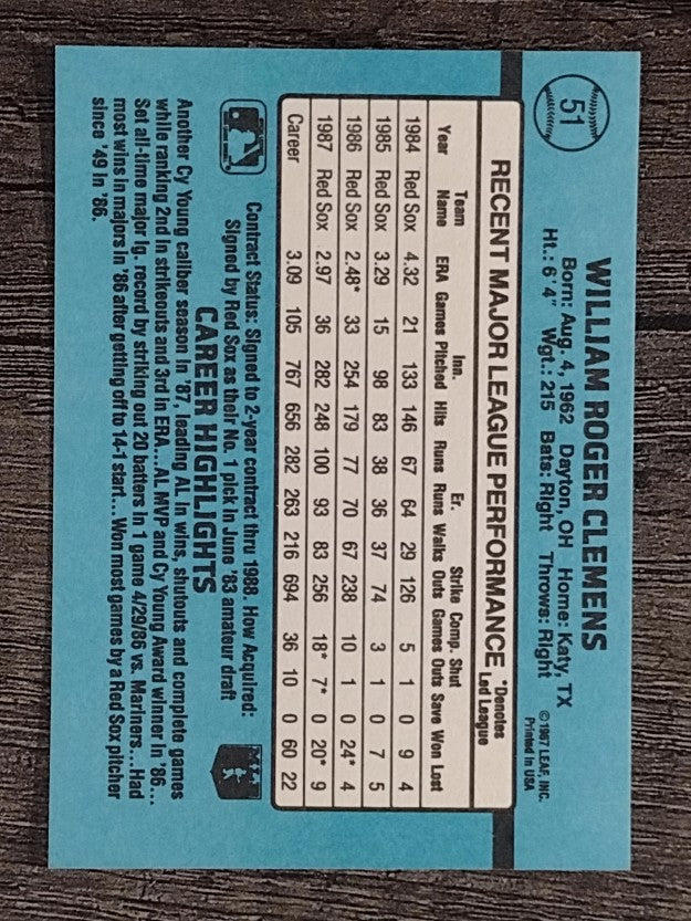 1988 Donruss #51 Roger Clemens