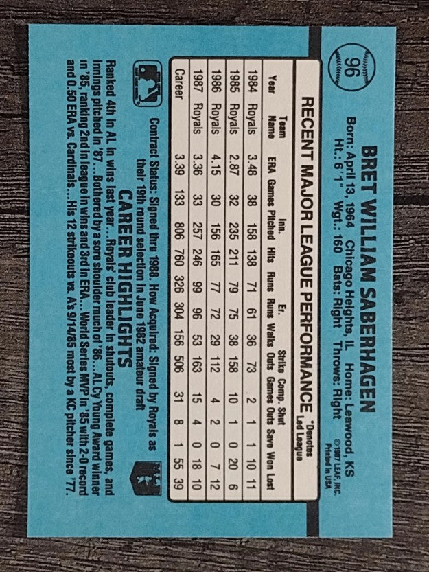 1988 Donruss #96 Bret Saberhagen
