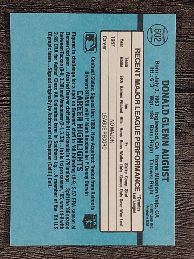 1988 Donruss #602 Don August