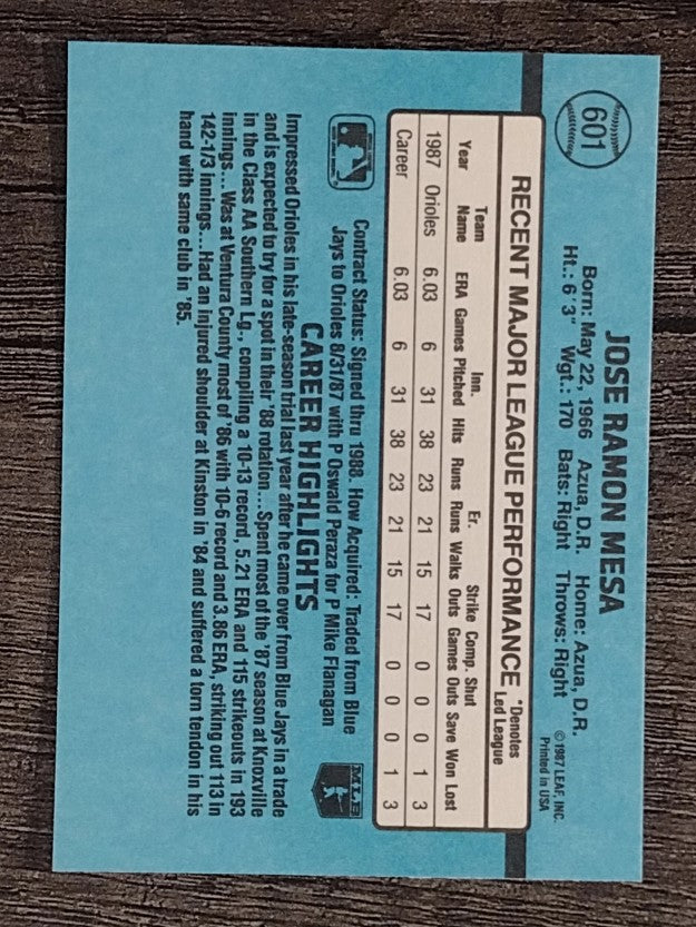1988 Donruss #601 Jose Mesa RC