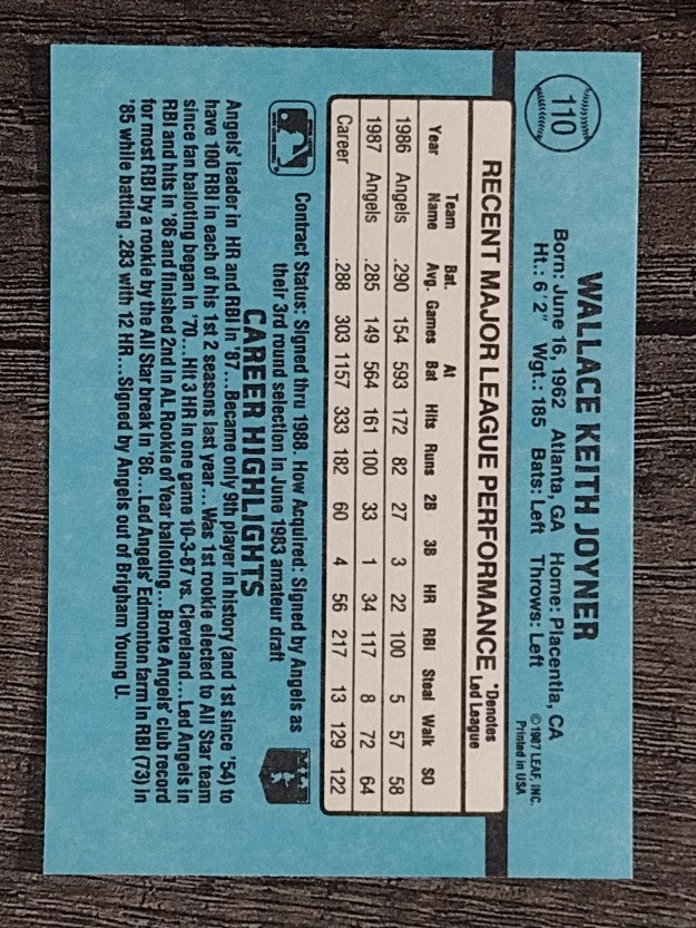 1988 Donruss #110 Wally Joyner