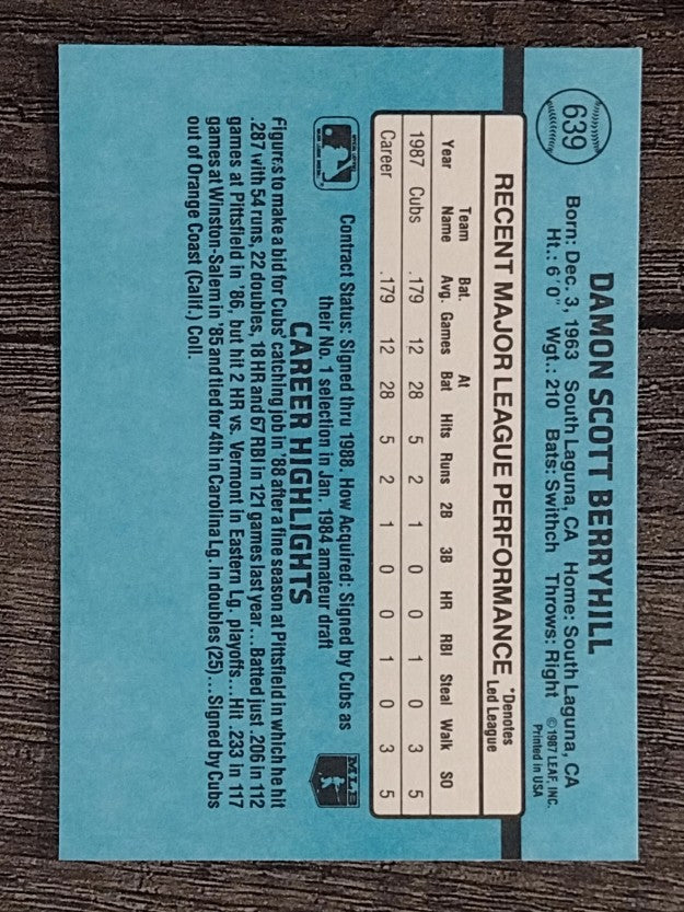1988 Donruss #639 Damon Berryhill RC