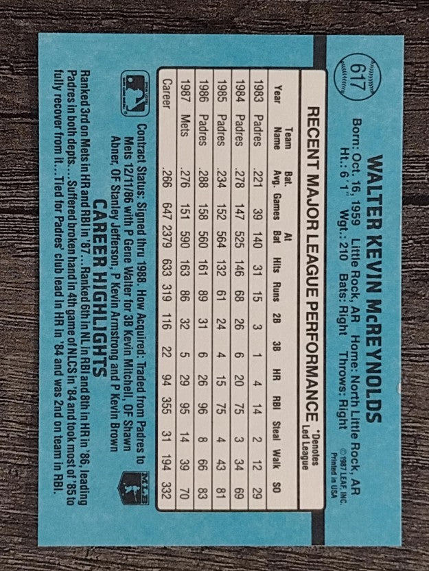 1988 Donruss #617 Kevin McReynolds SP