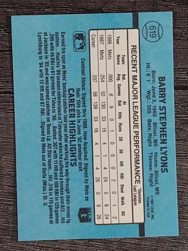 1988 Donruss #619 Barry Lyons SP