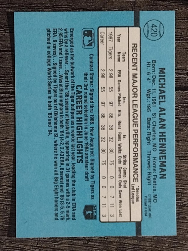 1988 Donruss #420 Mike Henneman RC