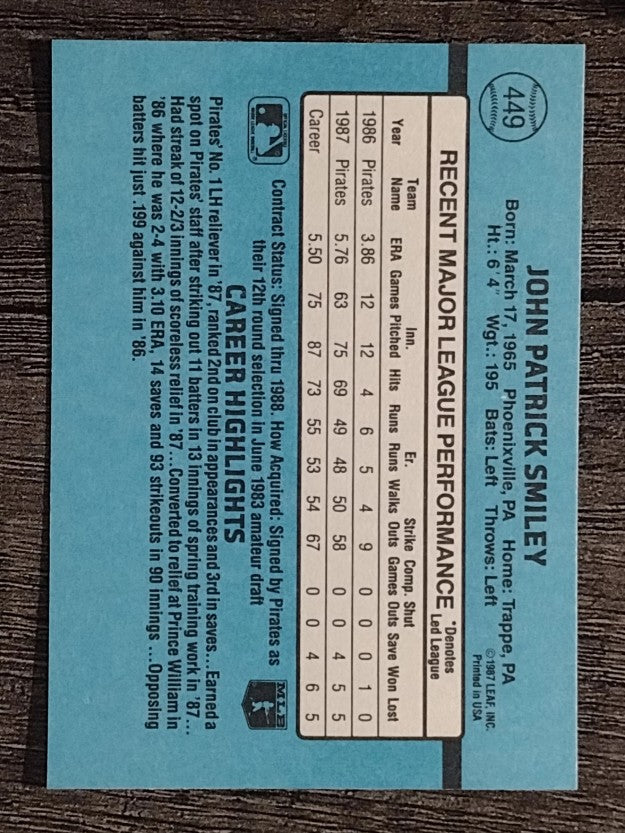1988 Donruss #449 John Smiley RC