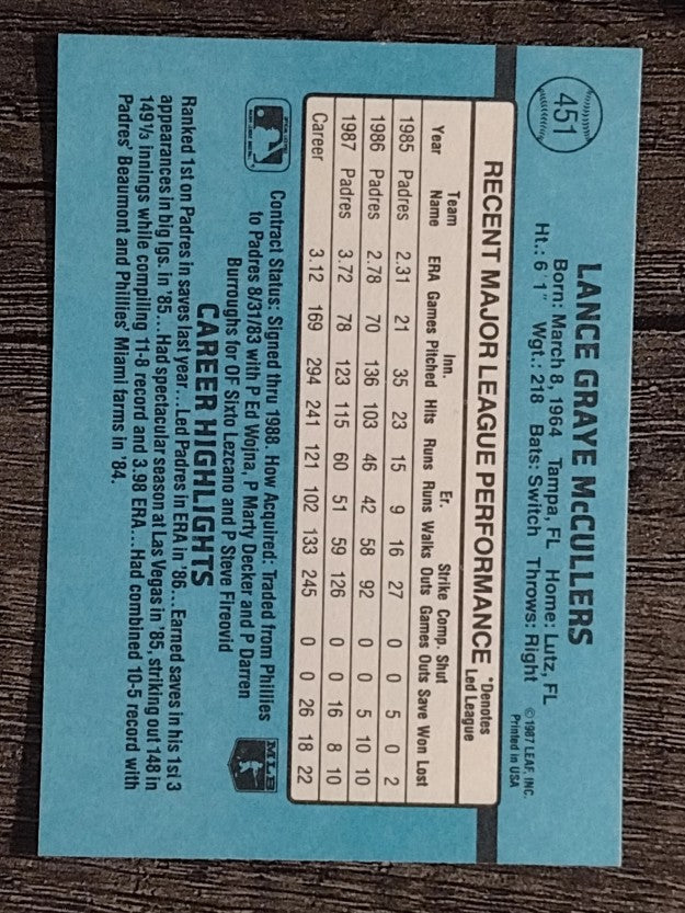 1988 Donruss #451 Lance McCullers