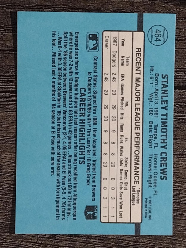 1988 Donruss #464 Tim Crews RC