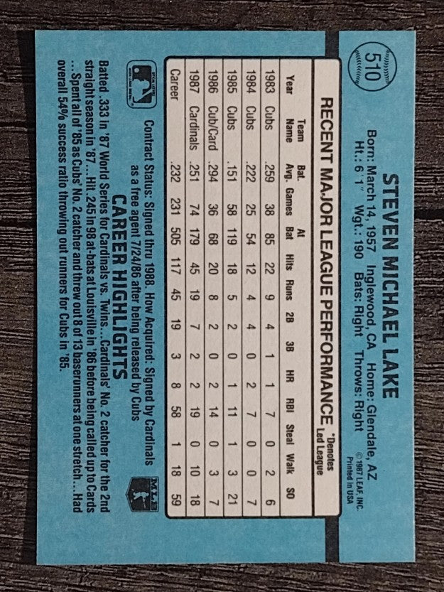 1988 Donruss #510 Steve Lake