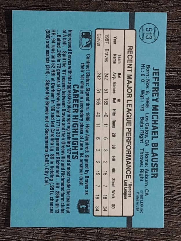 1988 Donruss #513 Jeff Blauser RC