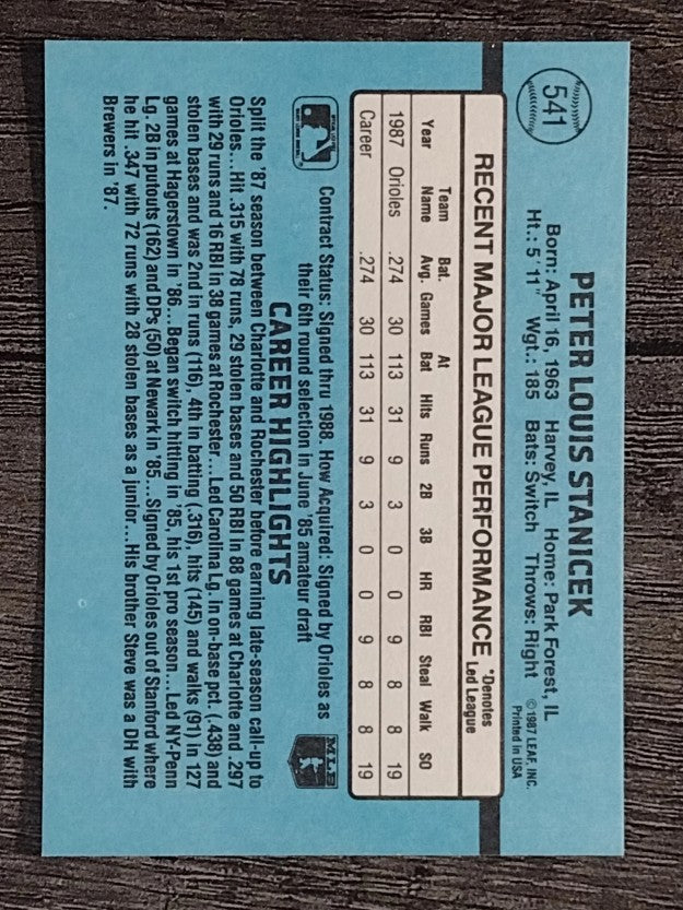1988 Donruss #541 Pete Stanicek RC