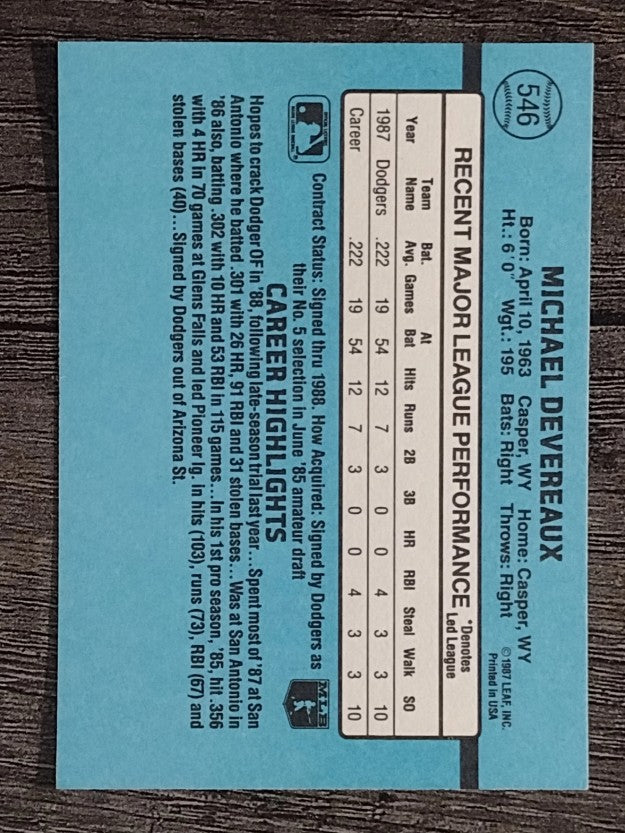 1988 Donruss #546 Mike Devereaux RC