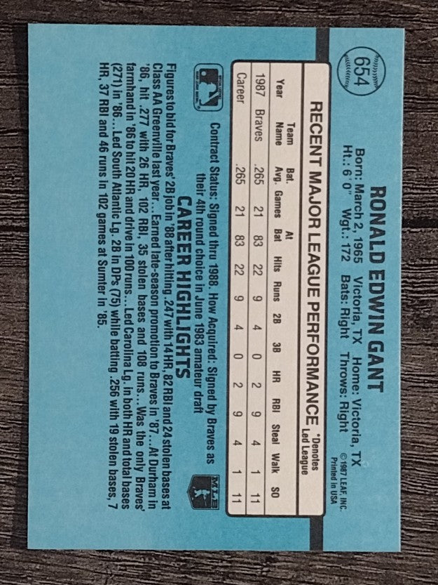 1988 Donruss #654 Ron Gant RC