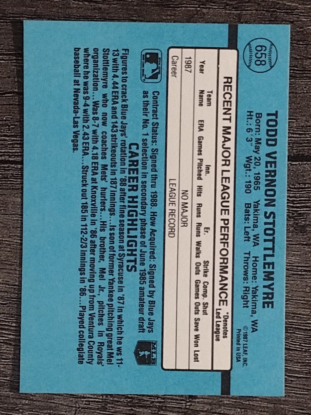 1988 Donruss #658 Todd Stottlemyre RC