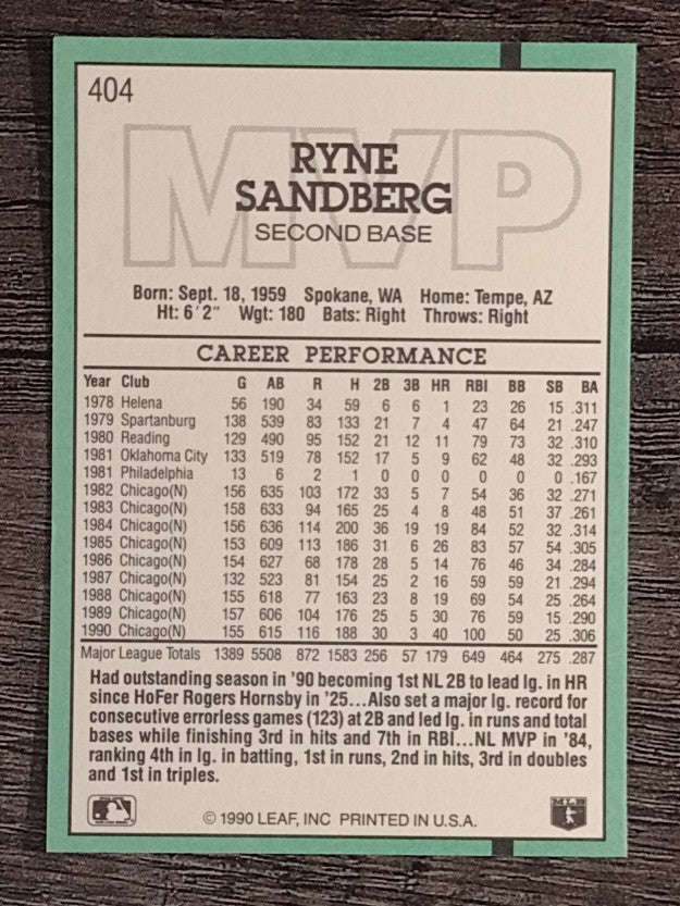 1991 Donruss #404 Ryne Sandberg MVP