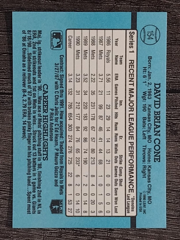 1991 Donruss #154 David Cone