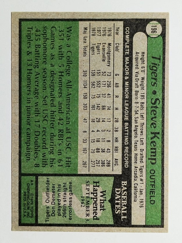 1979 Topps #196 Steve Kemp DP (EXMT)