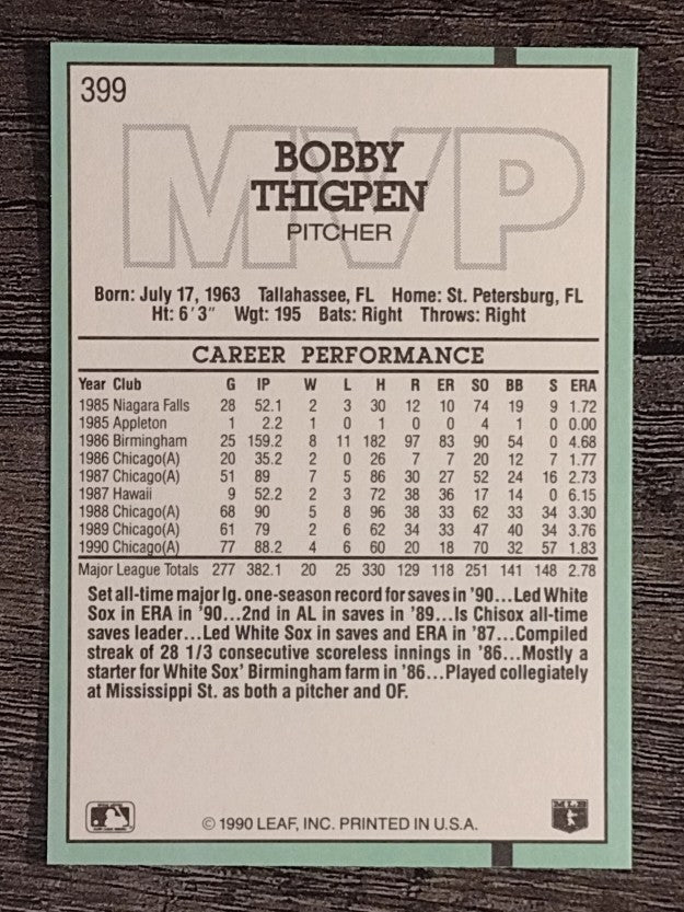 1991 Donruss #399 Bobby Thigpen MVP
