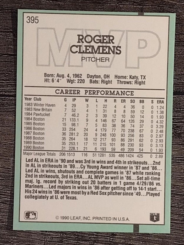 1991 Donruss #395 Roger Clemens MVP