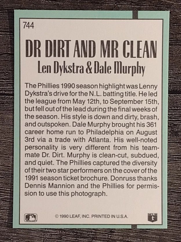 1991 Donruss #744 Len Dykstra/Dale Murphy