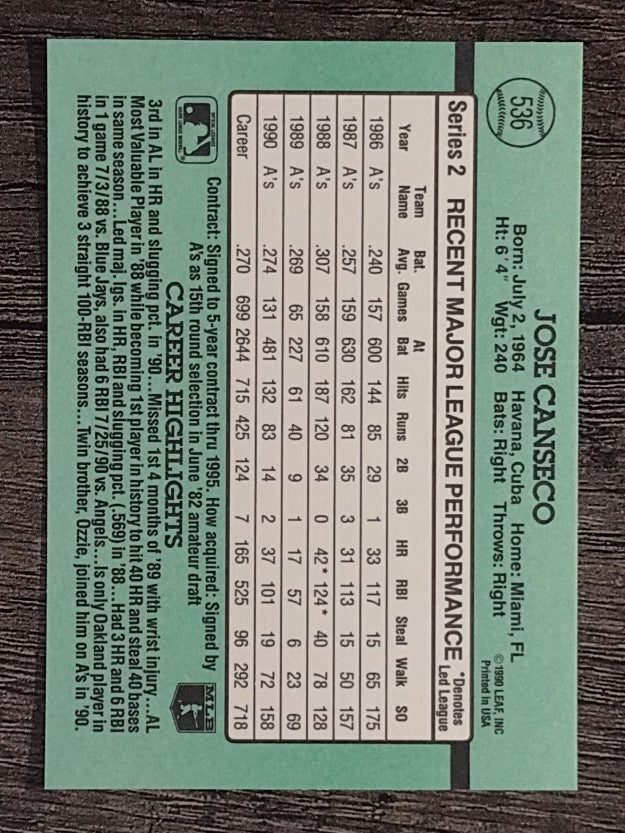 1991 Donruss #536 Jose Canseco