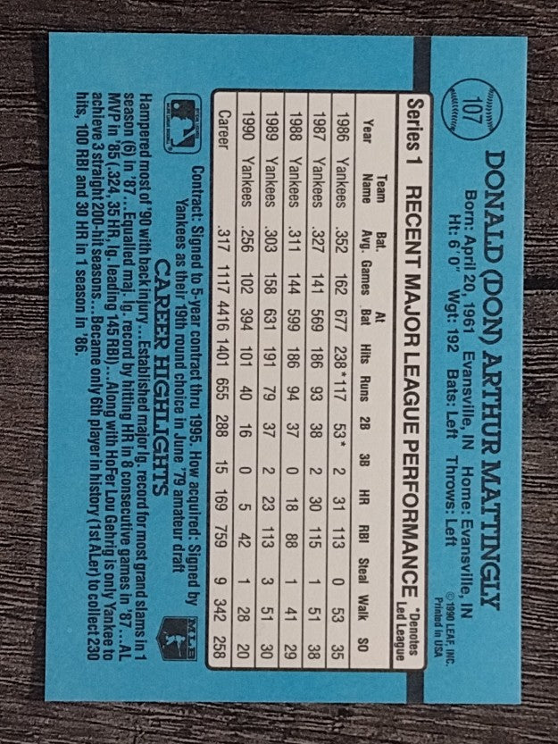1991 Donruss #107 Don Mattingly