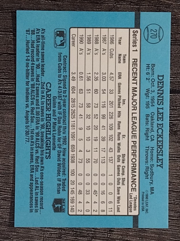 1991 Donruss #270 Dennis Eckersley
