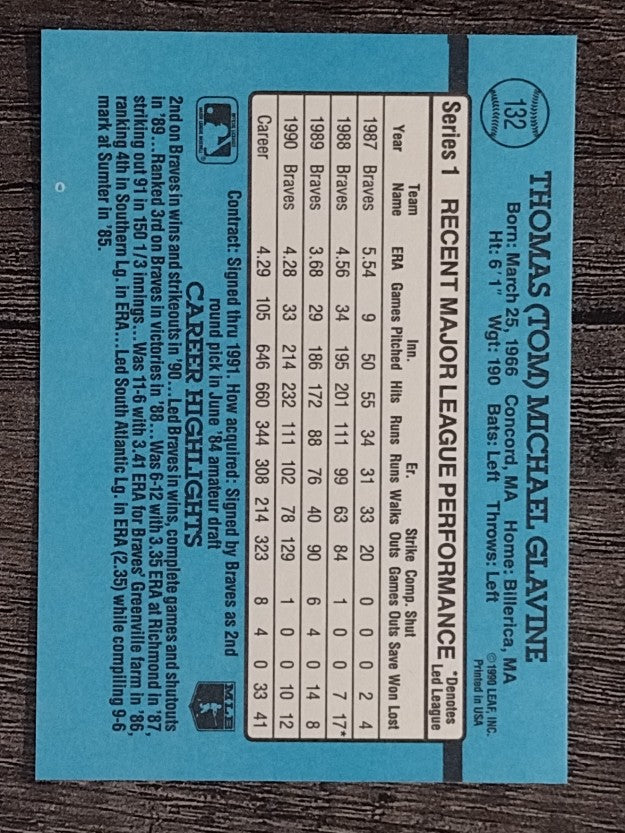 1991 Donruss #132 Tom Glavine