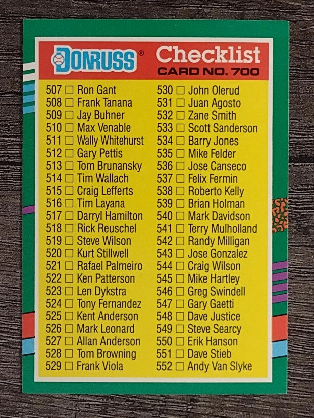 1991 Donruss #700 Checklist 507-604