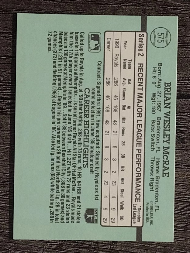 1991 Donruss #575 Brian McRae RC