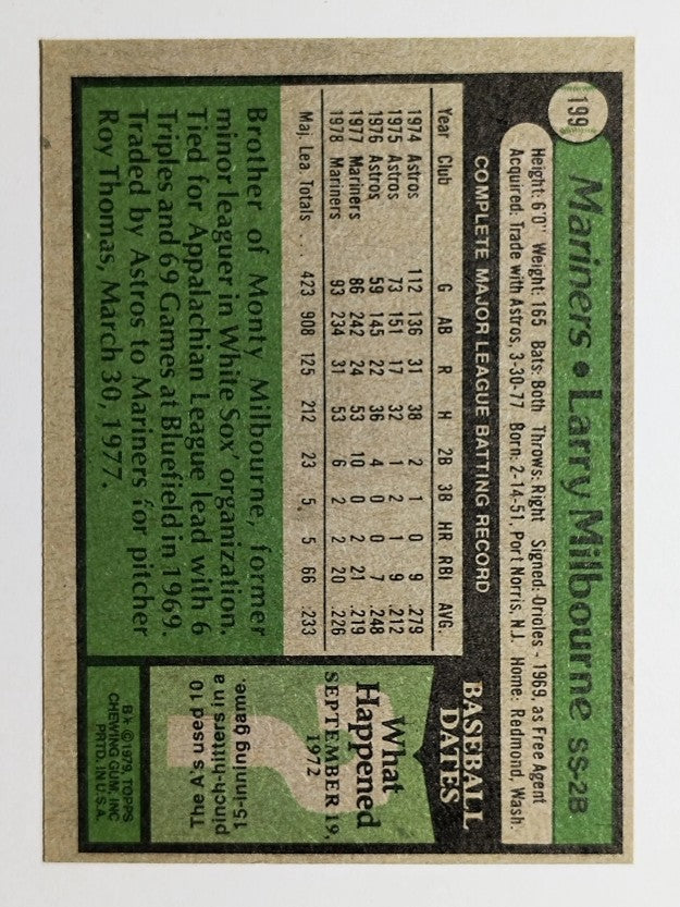 1979 Topps #199 Larry Milbourne (NMMT)