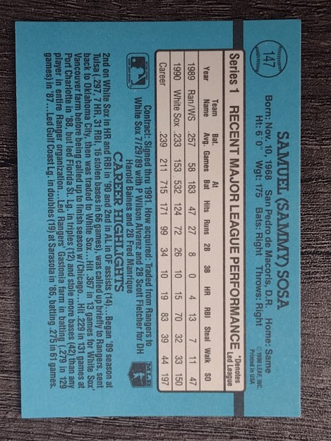 1991 Donruss #147 Sammy Sosa