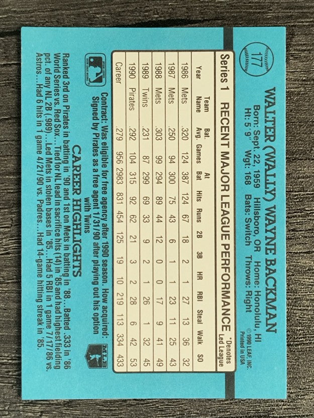 1991 Donruss #177 Wally Backman