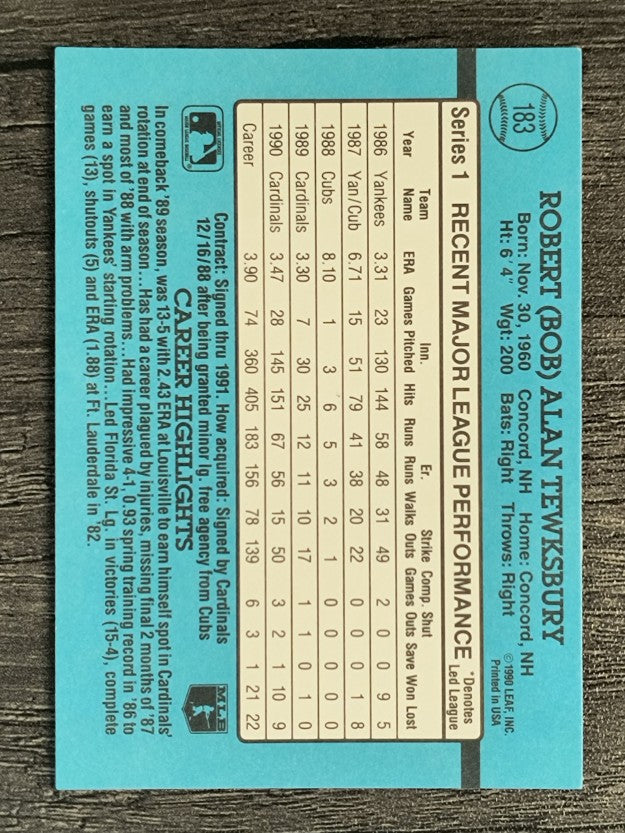 1991 Donruss #183 Bob Tewksbury