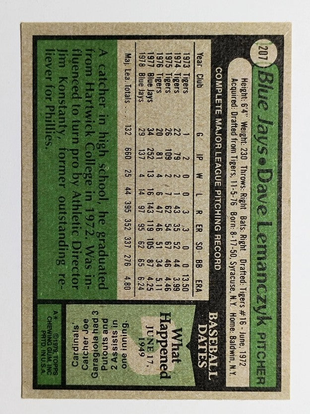 1979 Topps #207 Dave Lemanczyk (EX)
