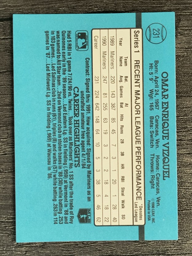 1991 Donruss #231 Omar Vizquel