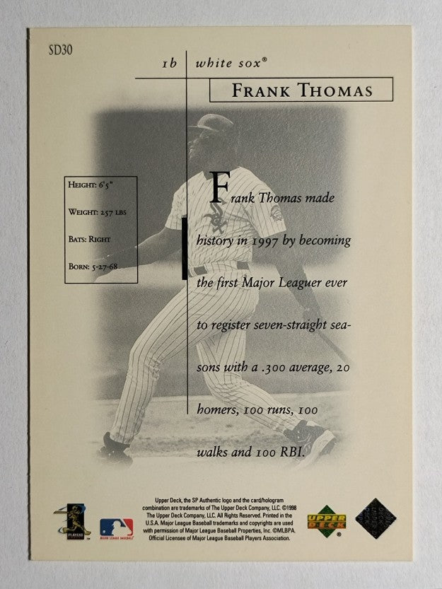 1998 SP Authentic Sheer Dominance #SD30 Frank Thomas