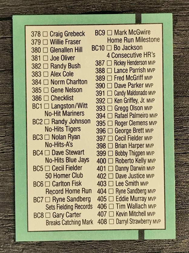 1991 Donruss #500 Checklist 332-408