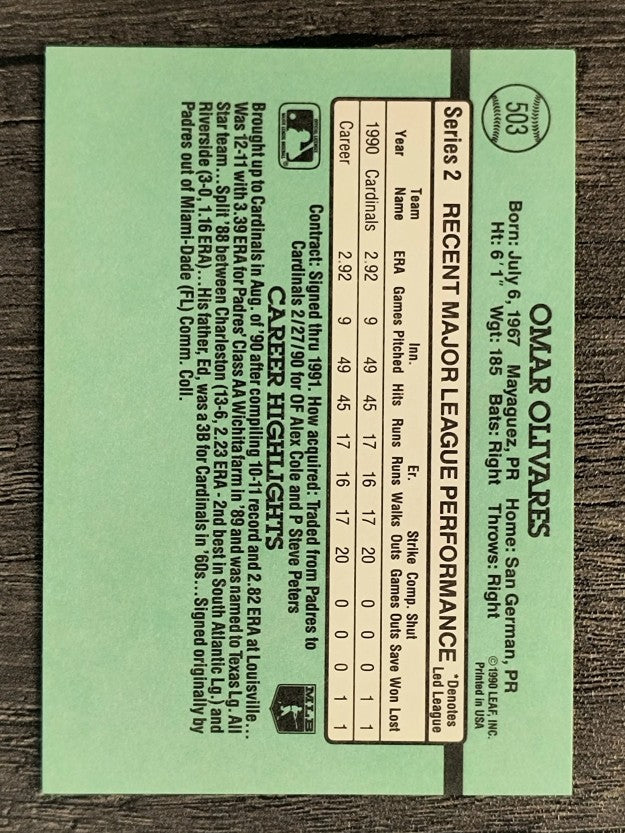 1991 Donruss #503 Omar Olivares RC