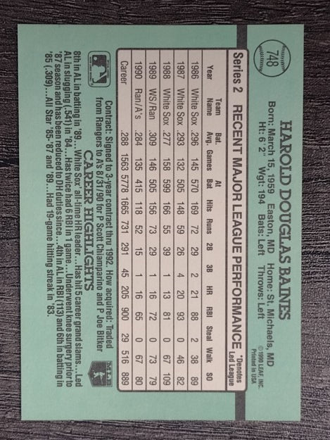 1991 Donruss #748 Harold Baines